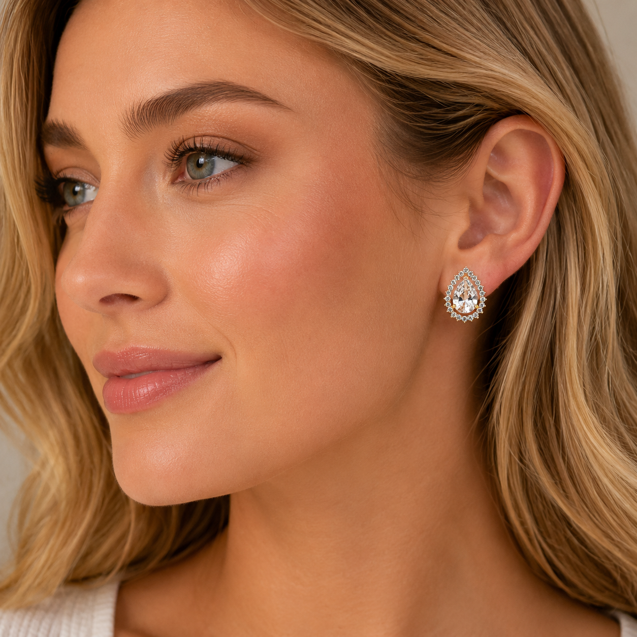 Pear Lab Diamond Halo Stud Earrings