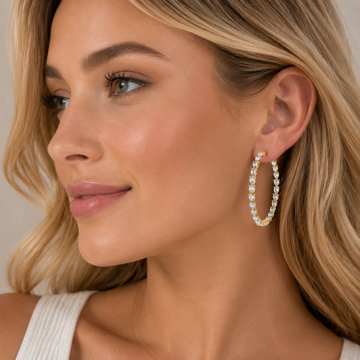 Pear Shape Lab Diamond Inside Out Hoop Earrings