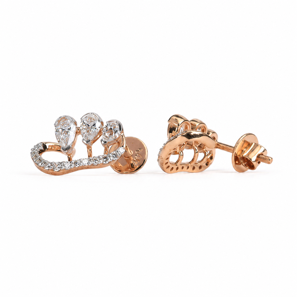 Teardrop Lab Grown 3 Stone Diamond Climber Stud Earrings