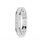 Silver ring with embedded diamonds on a white background