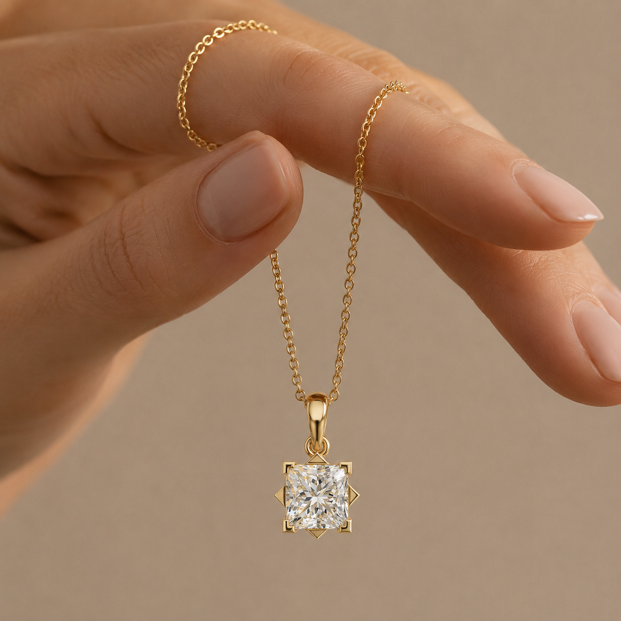 Princess Cut Lab Grown Diamond Solitaire Pendant