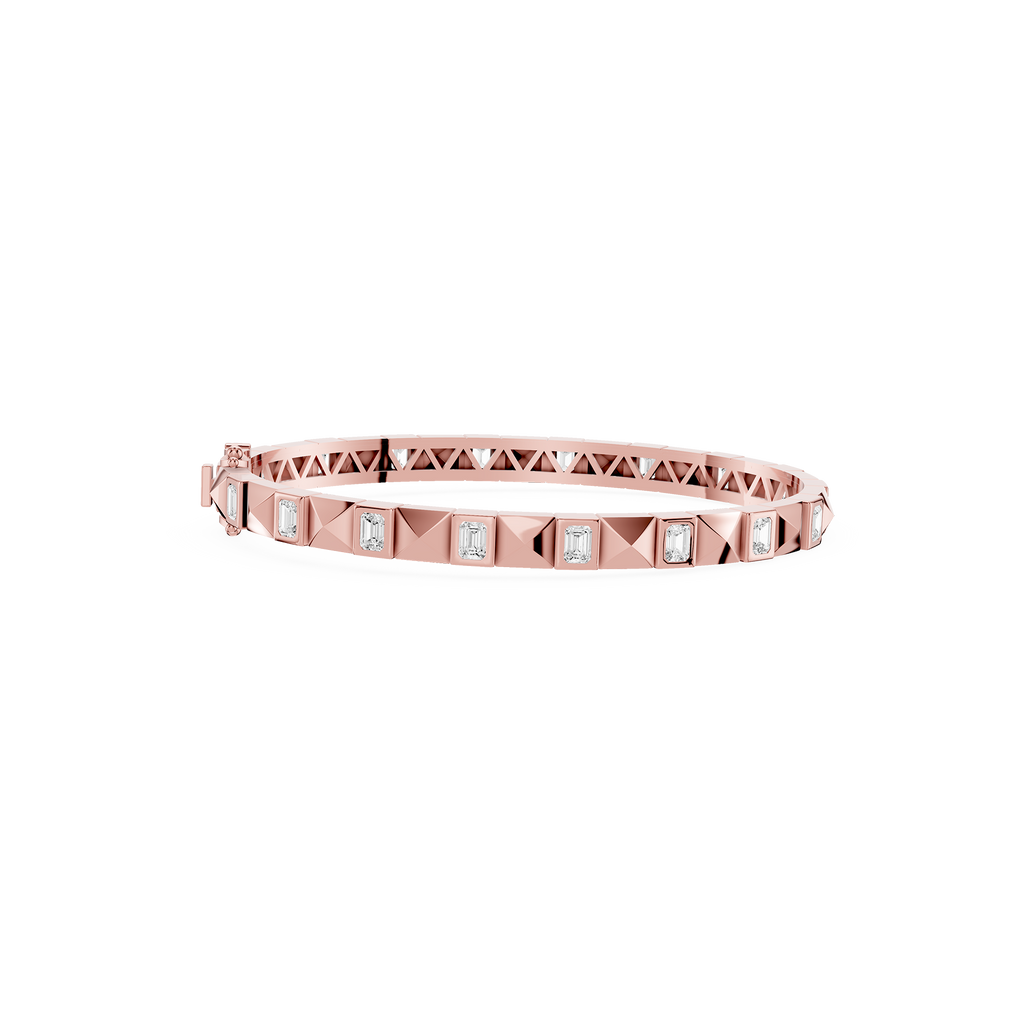 Lab Grown Emerald Cut Diamond Station Bangle Bracelet