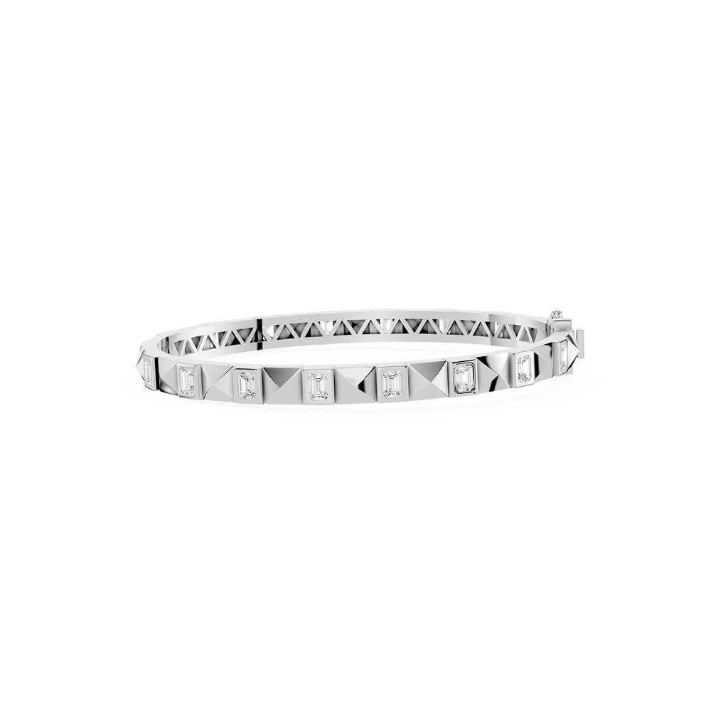 Lab Grown Emerald Cut Diamond Station Bangle Bracelet