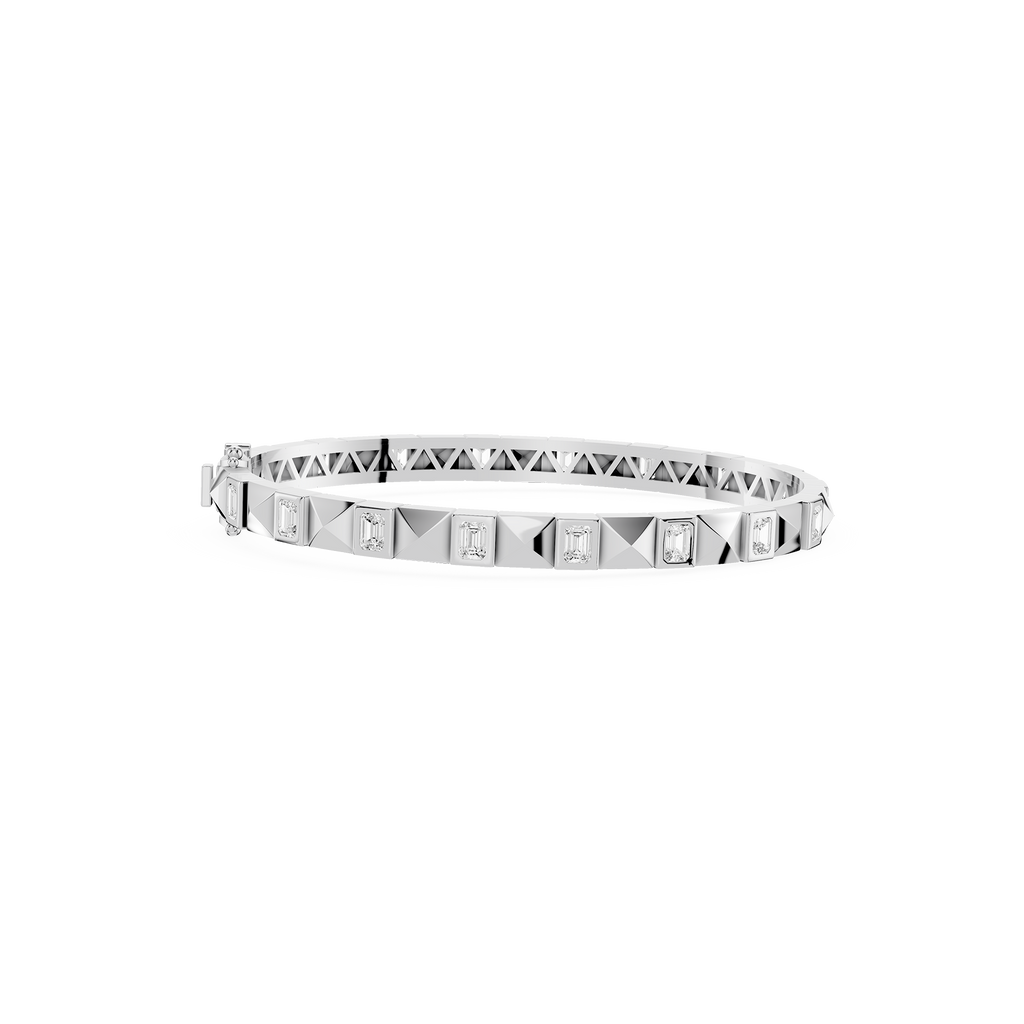 Lab Grown Emerald Cut Diamond Station Bangle Bracelet