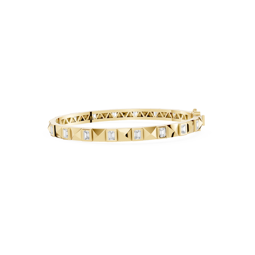 Lab Grown Emerald Cut Diamond Station Bangle Bracelet