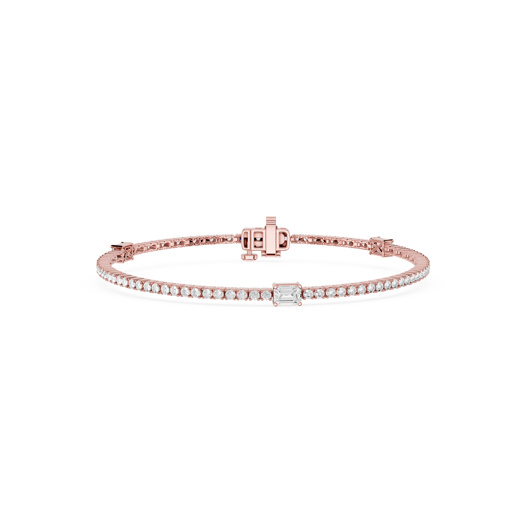 Lab Grown Emerald Cut Diamond Tennis Bangle Bracelet