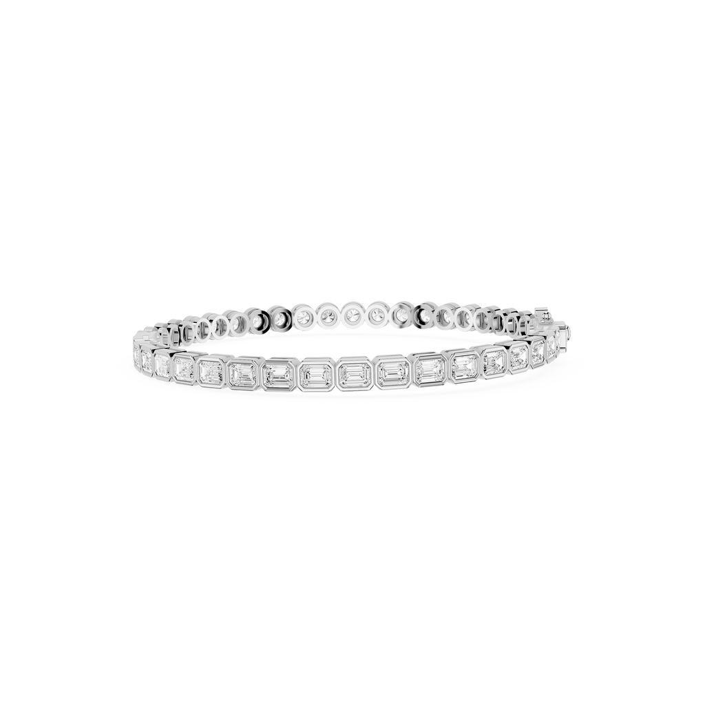 Lab Grown Emerald Cut Bezel Diamond Tennis Bracelet