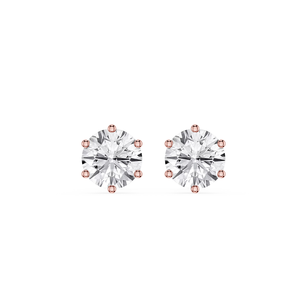 Round Cut Lab Grown Diamond Six Prong Stud Earrings