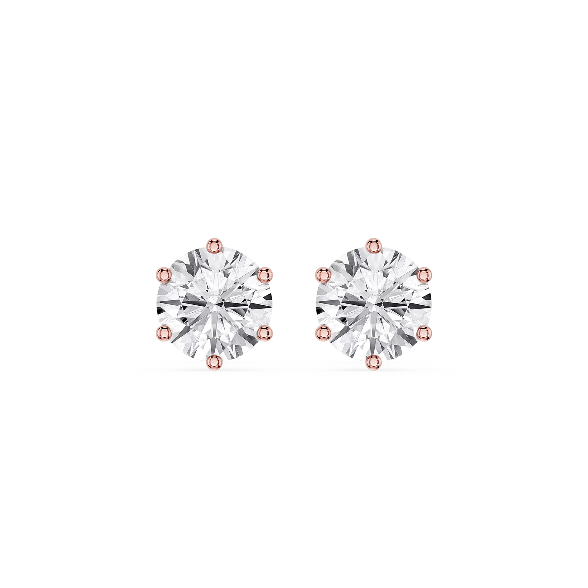 Round Cut Lab Grown Diamond Six Prong Stud Earrings