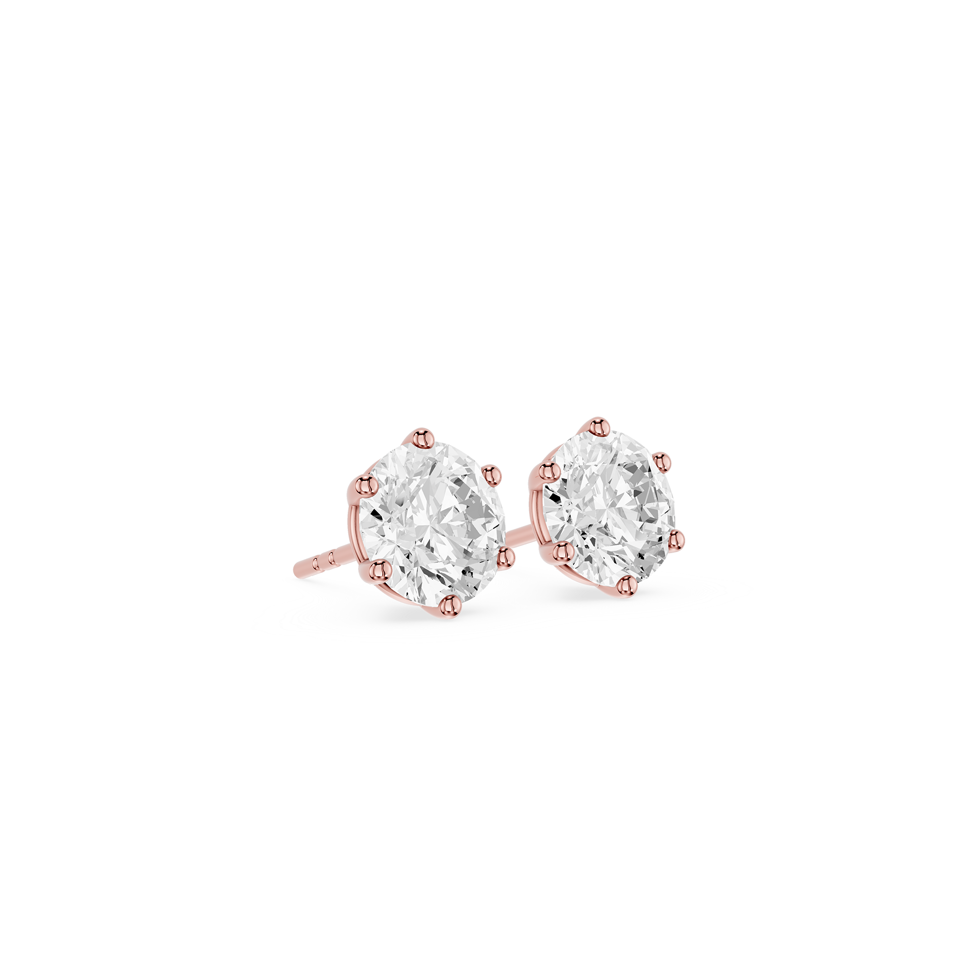 Round Cut Lab Grown Diamond Six Prong Stud Earrings
