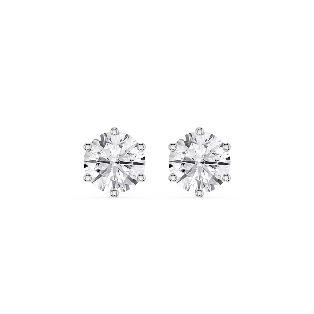 Round Cut Lab Grown Diamond Six Prong Stud Earrings