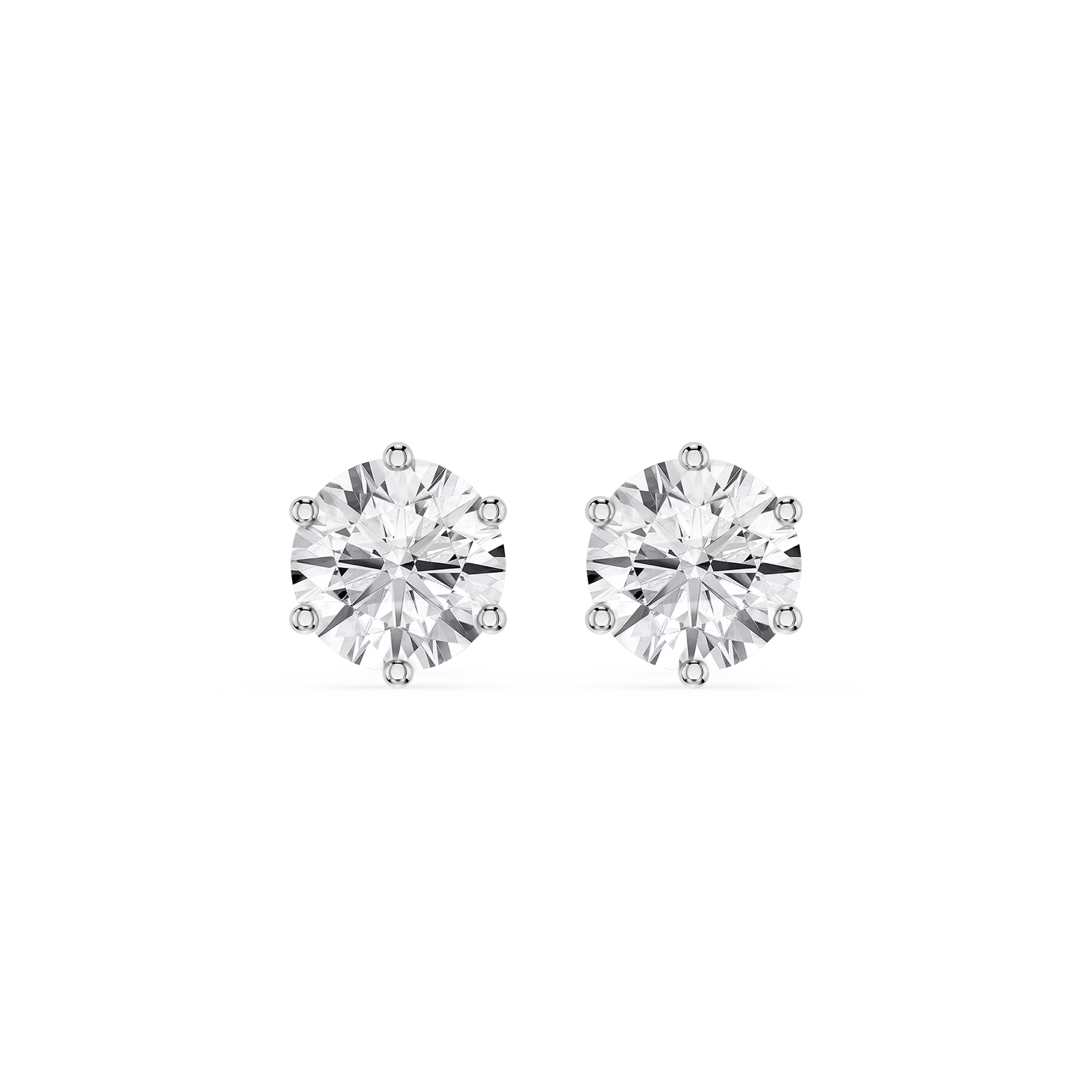 Round Cut Lab Grown Diamond Six Prong Stud Earrings