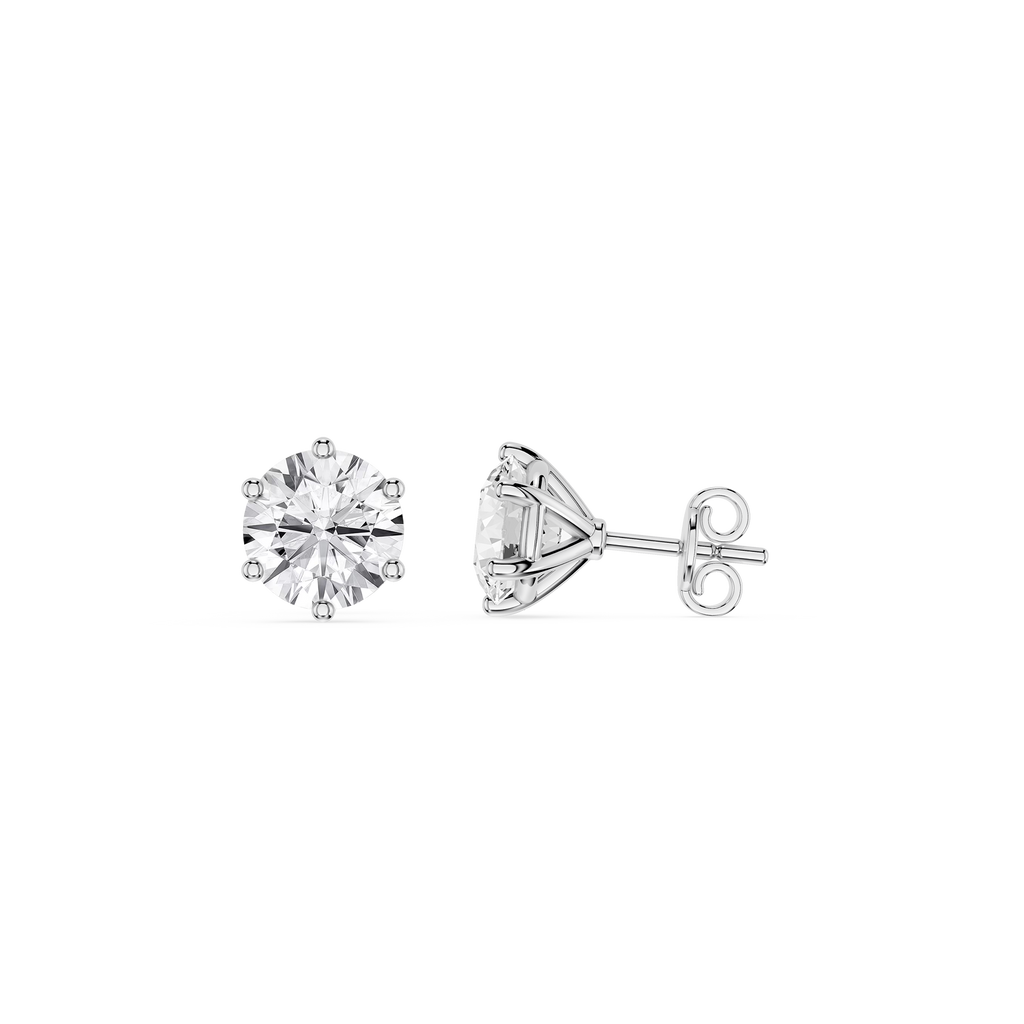 Round Cut Lab Grown Diamond Six Prong Stud Earrings
