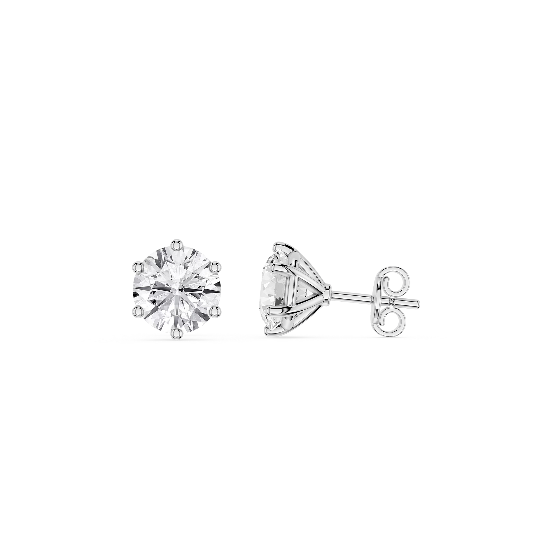 Round Cut Lab Grown Diamond Six Prong Stud Earrings