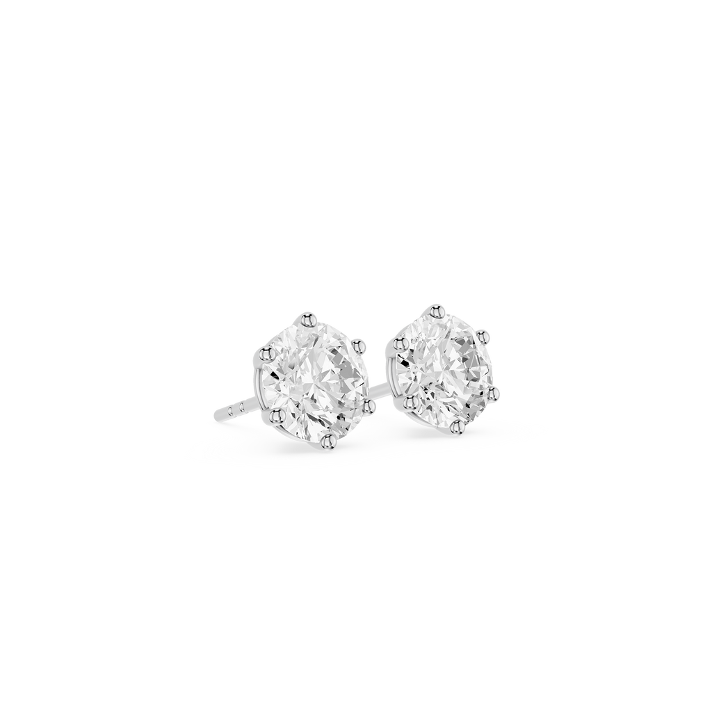 Round Cut Lab Grown Diamond Six Prong Stud Earrings