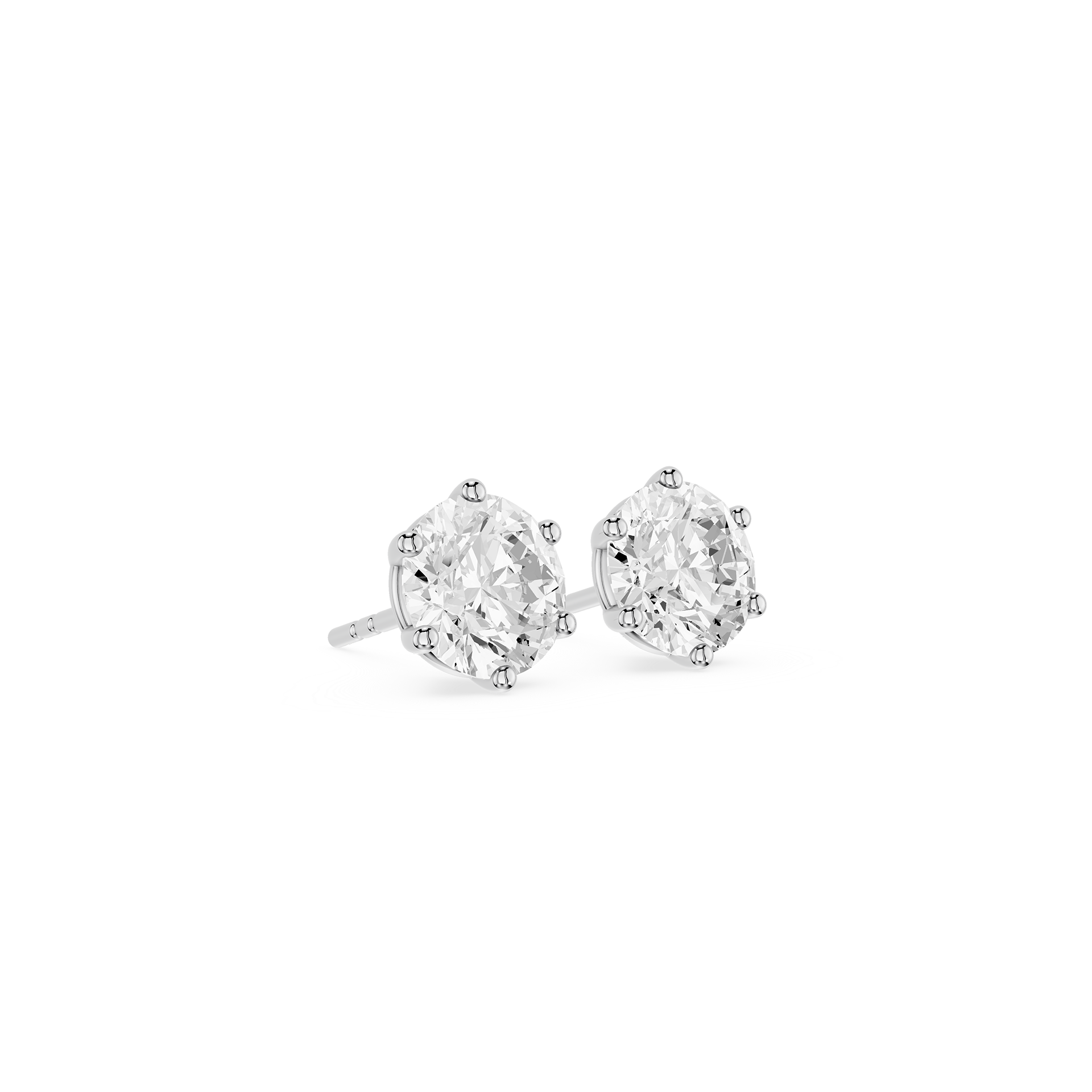 Round Cut Lab Grown Diamond Six Prong Stud Earrings