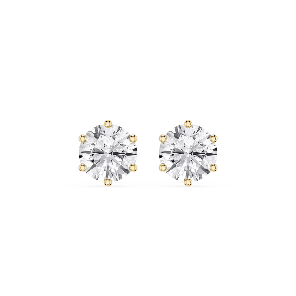 Round Cut Lab Grown Diamond Six Prong Stud Earrings