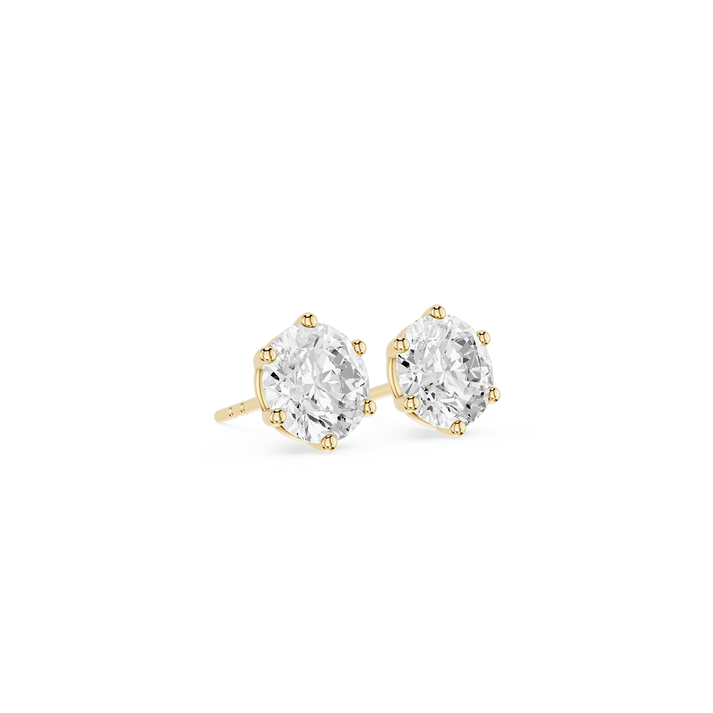 Round Cut Lab Grown Diamond Six Prong Stud Earrings