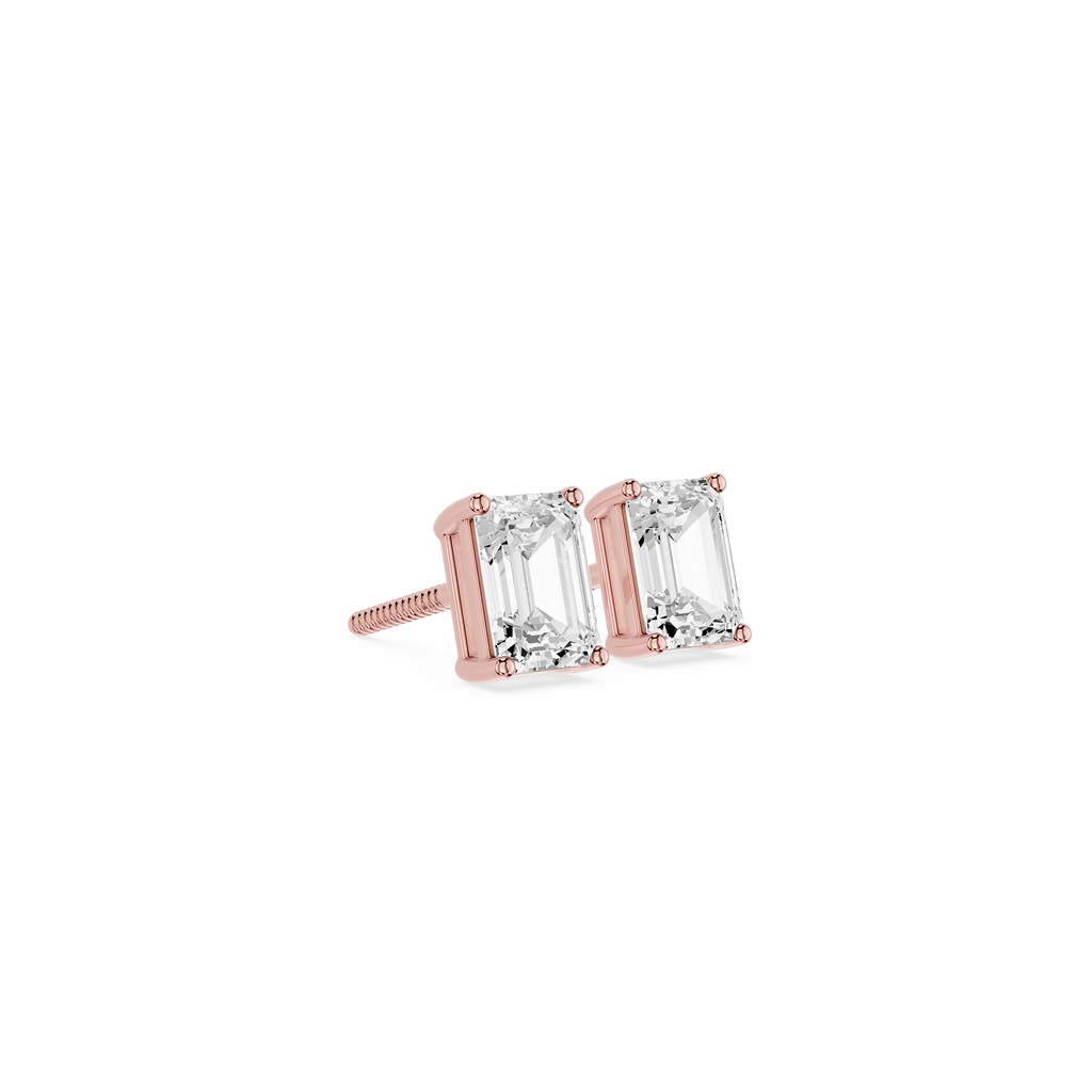 Emerald Cut Lab Diamond Four Prong Stud Earrings
