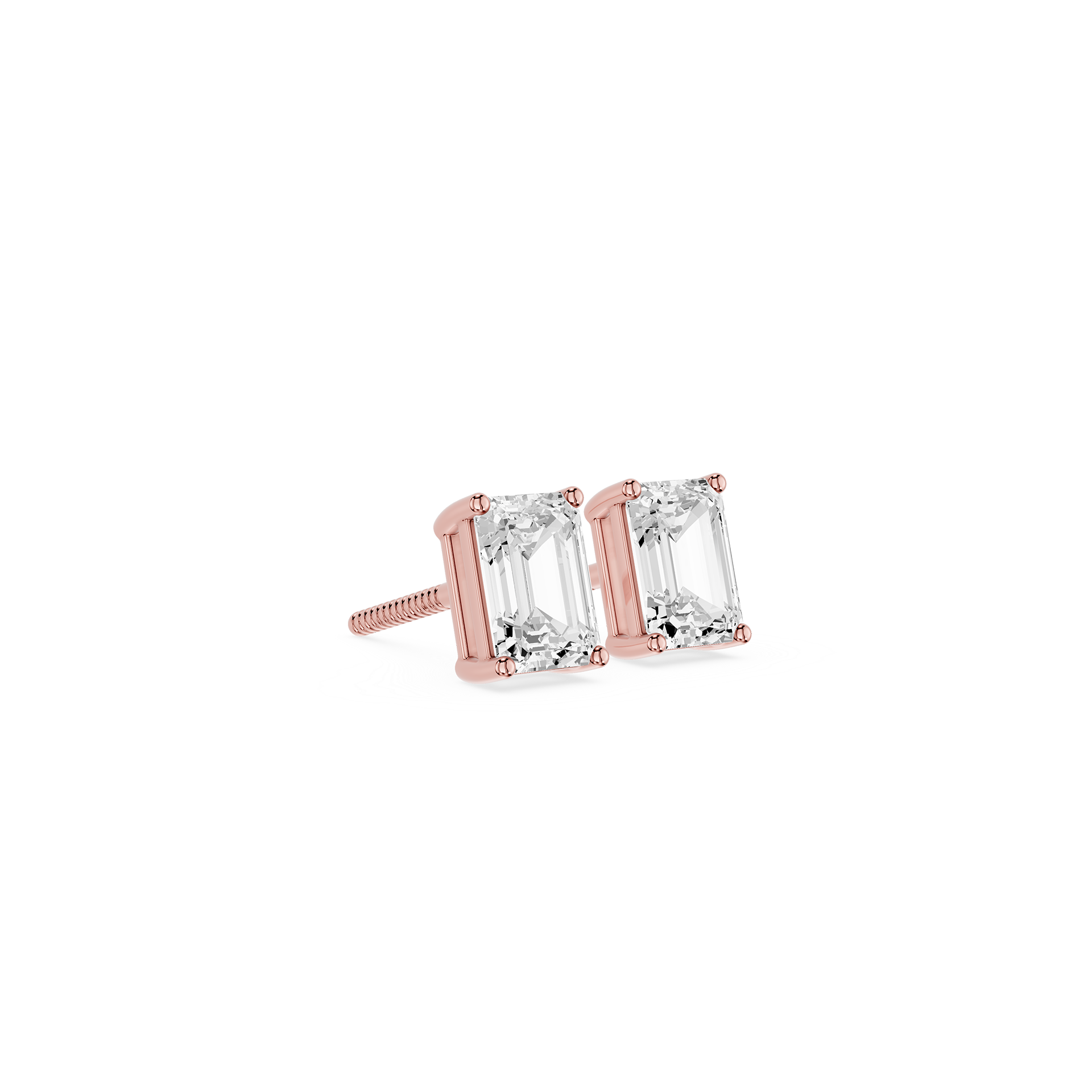 Emerald Cut Lab Diamond Four Prong Stud Earrings