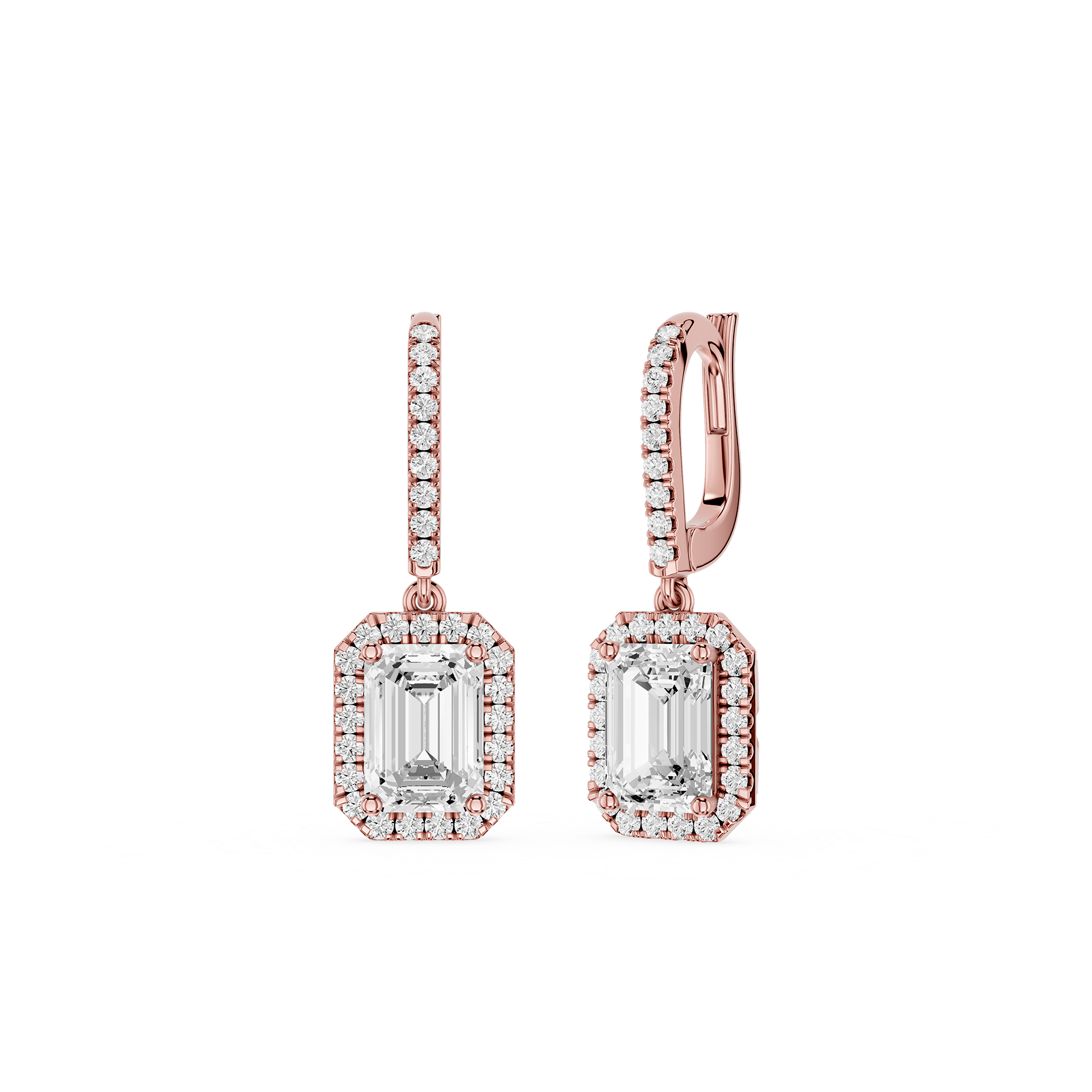 Emerald Halo Diamond Drop Earrings with Lab Grown Diamonds