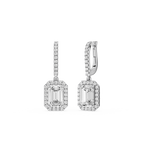 Emerald Halo Diamond Drop Earrings with Lab Grown Diamonds