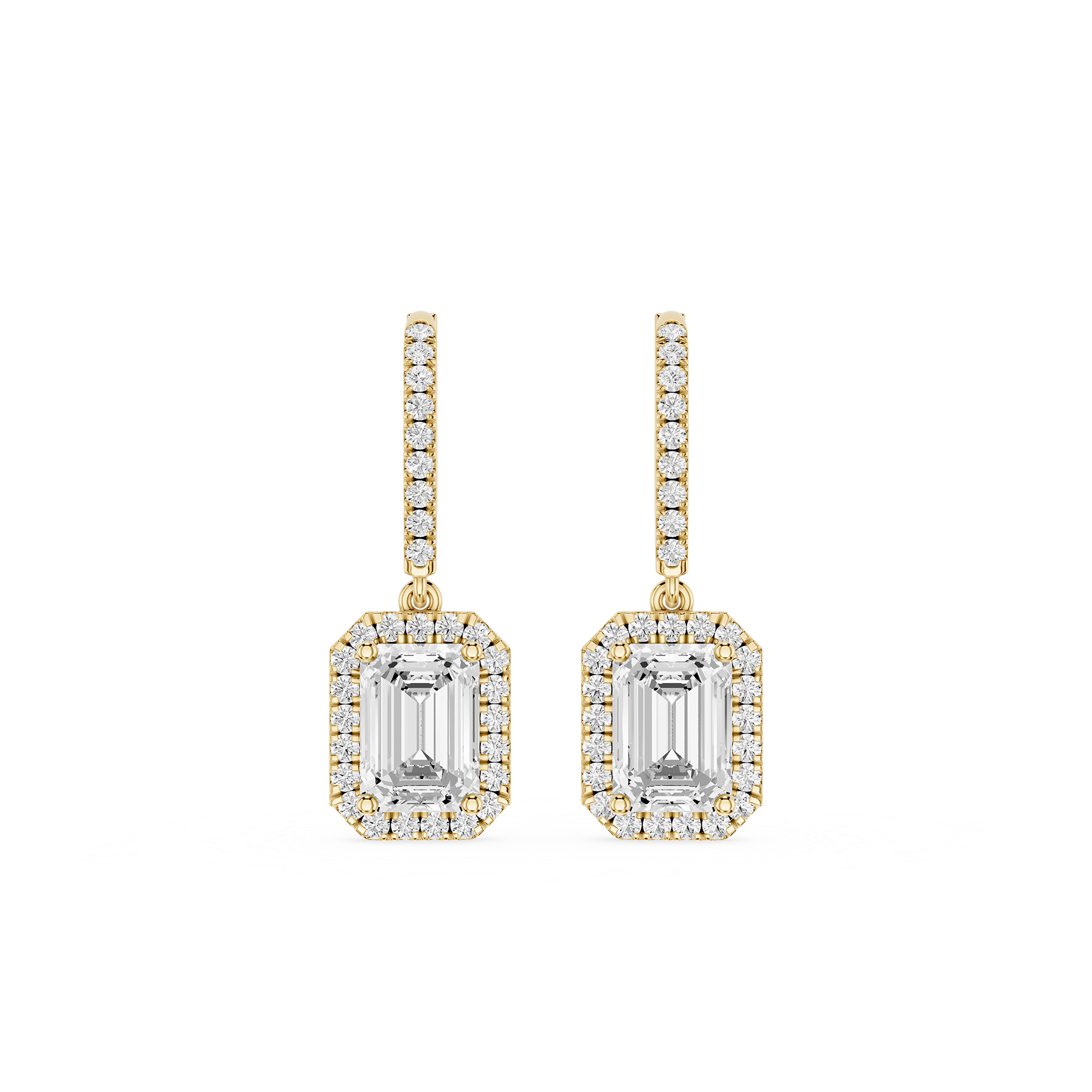 Emerald Halo Diamond Drop Earrings with Lab Grown Diamonds
