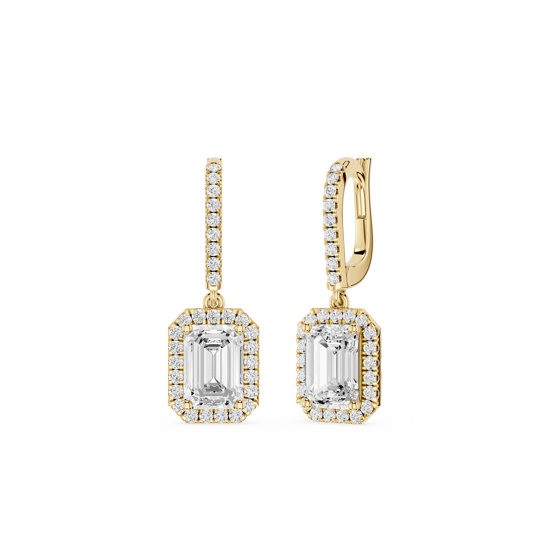 Emerald Halo Diamond Drop Earrings with Lab Grown Diamonds