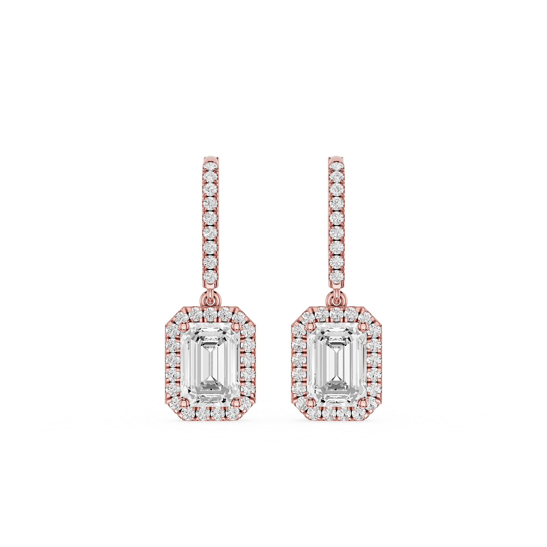 Emerald Halo Diamond Drop Earrings with Lab Grown Diamonds