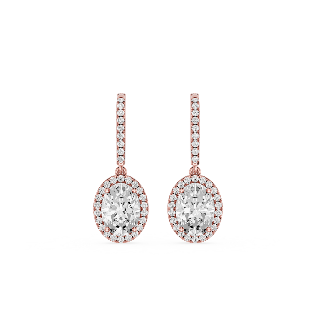 Oval Halo Diamond Drop Earrings with Lab Grown Diamonds