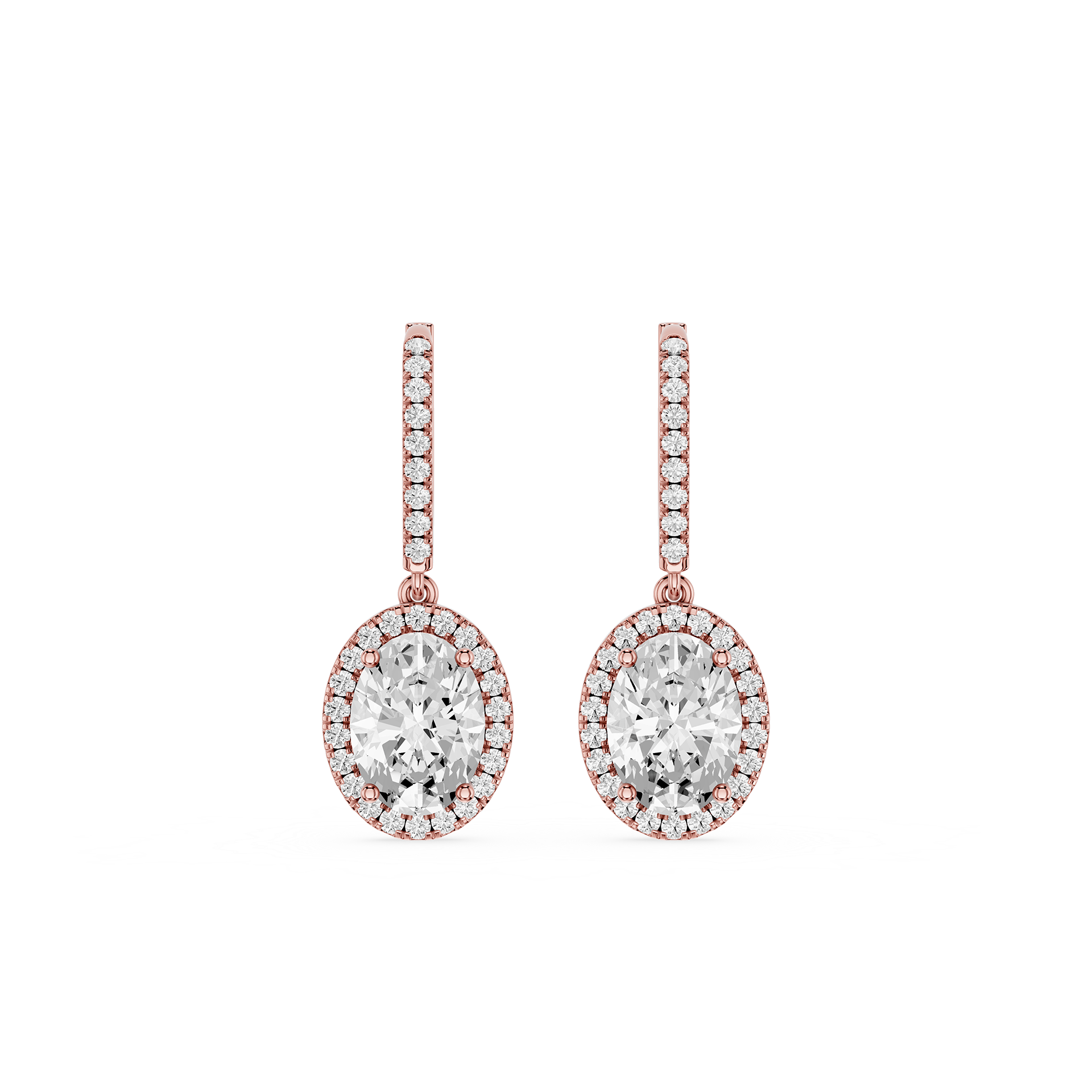 Oval Halo Diamond Drop Earrings with Lab Grown Diamonds
