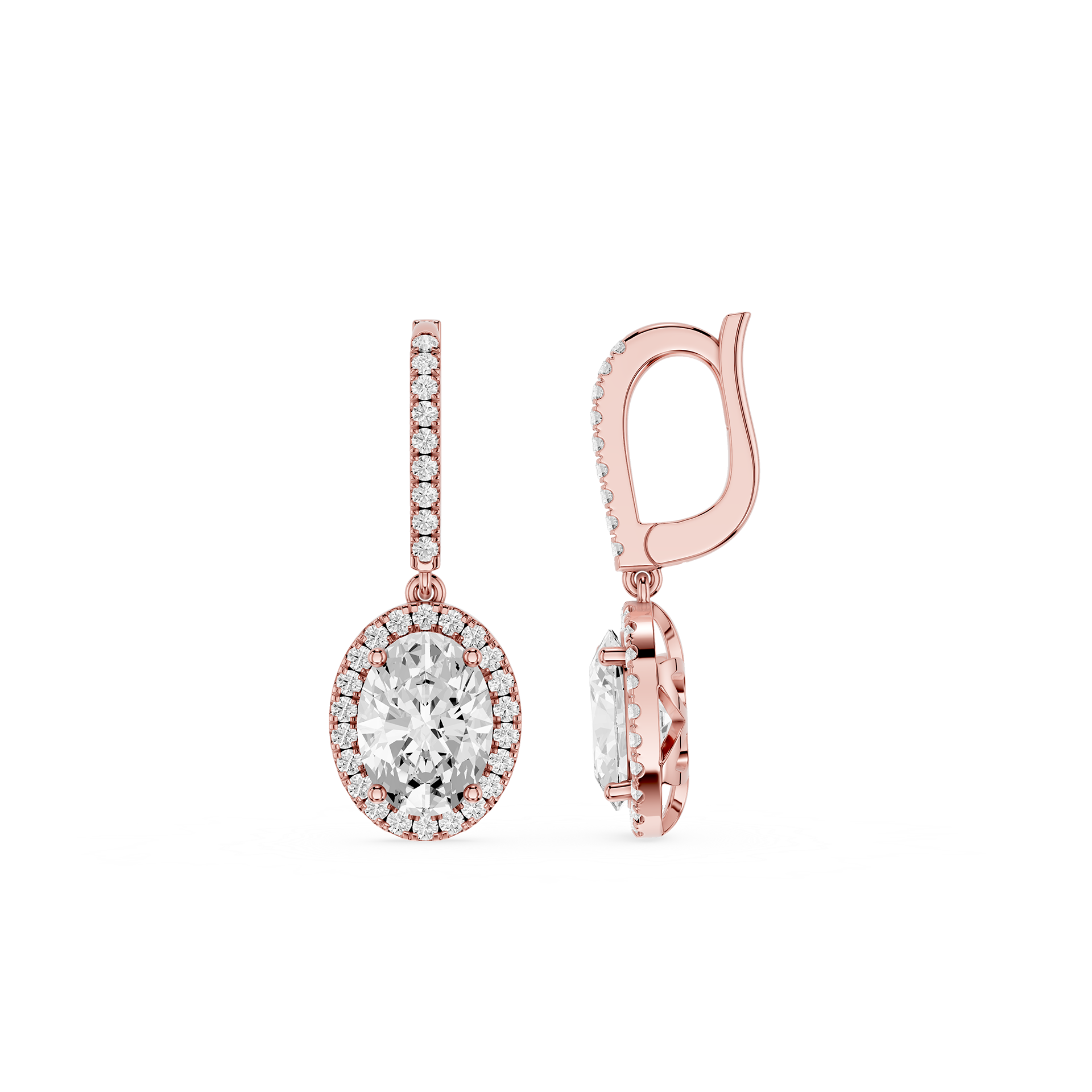 Oval Halo Diamond Drop Earrings with Lab Grown Diamonds