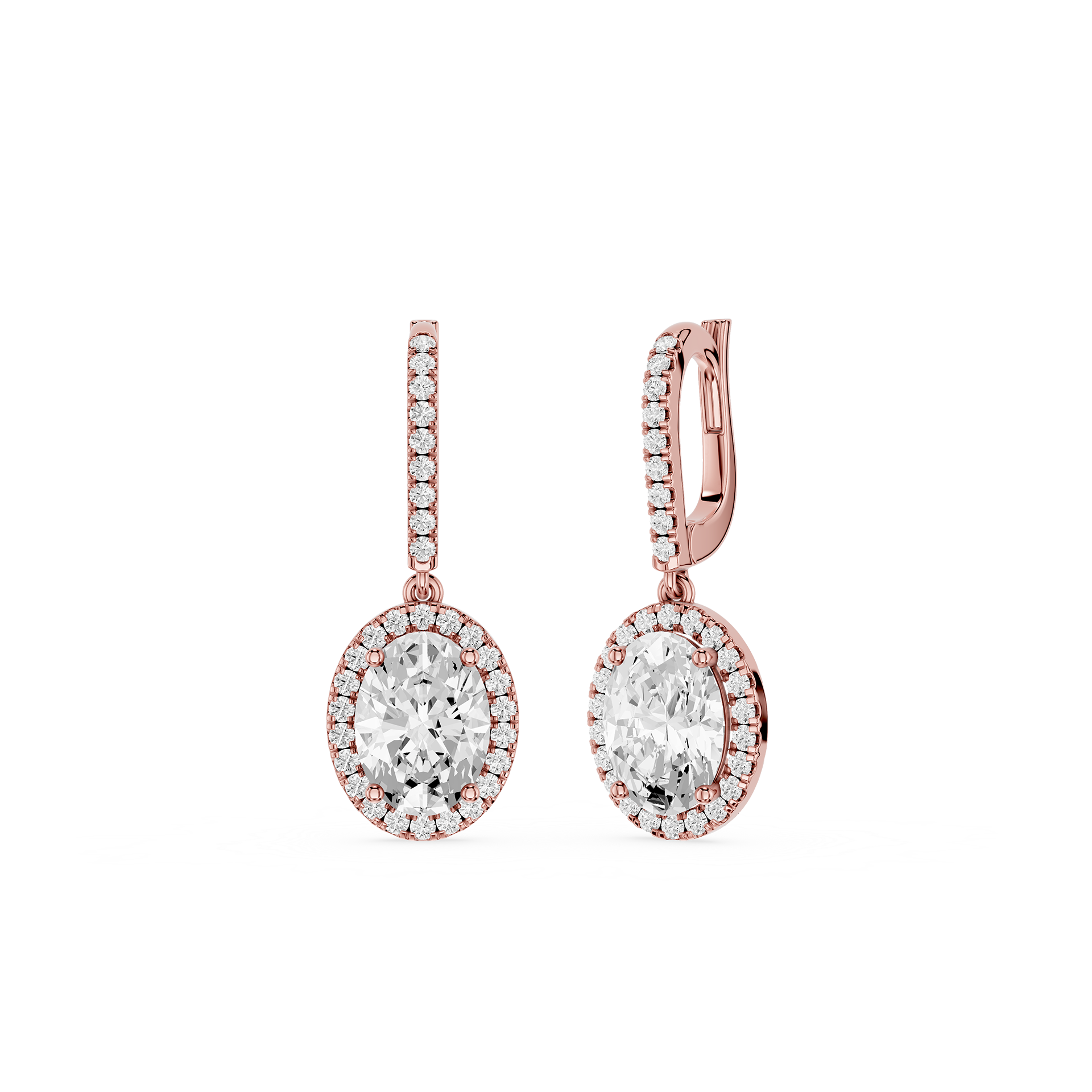 Oval Halo Diamond Drop Earrings with Lab Grown Diamonds