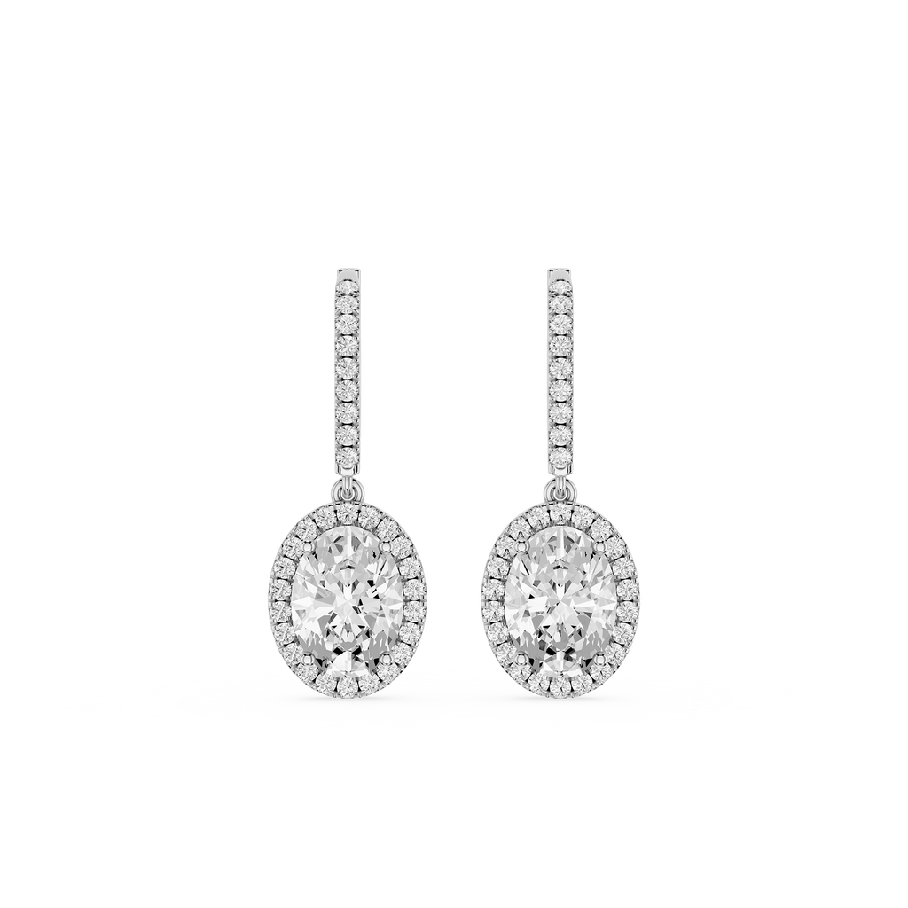 Oval Halo Diamond Drop Earrings with Lab Grown Diamonds