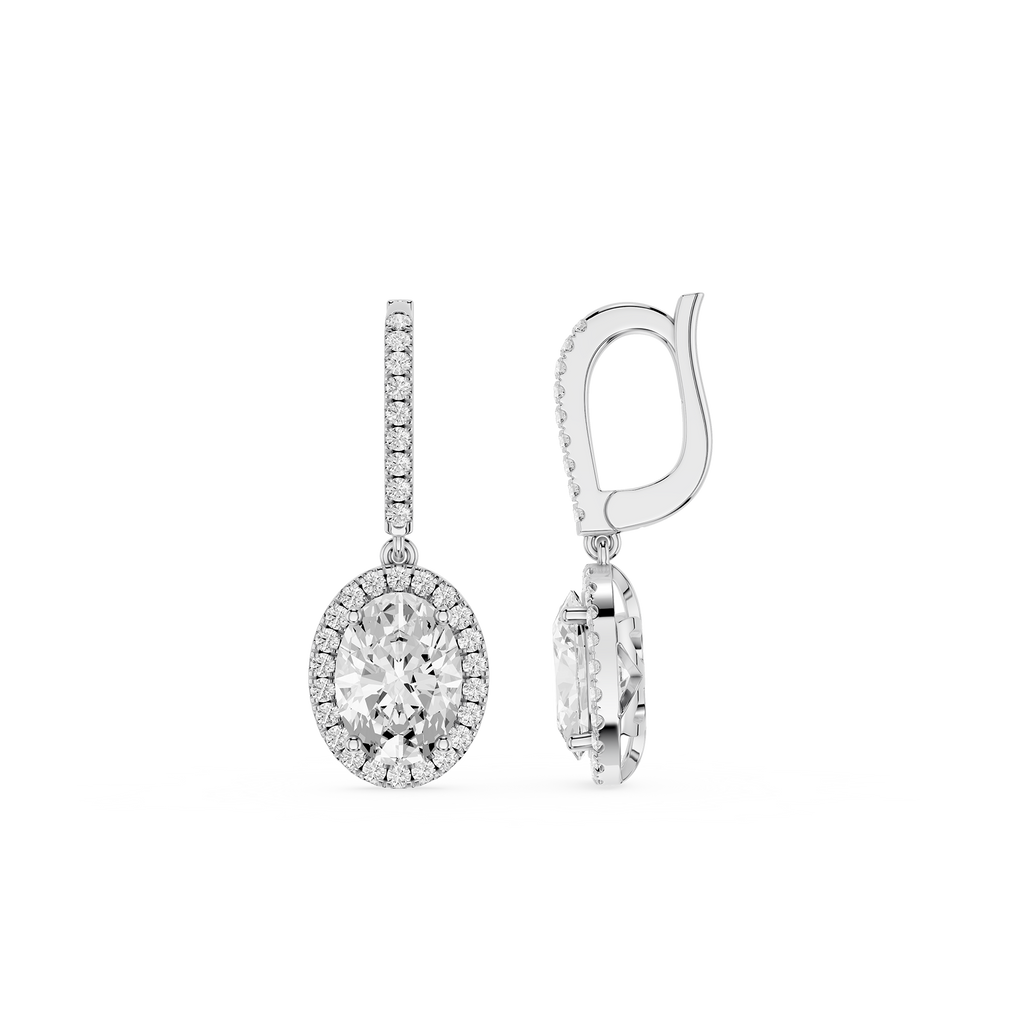 Oval Halo Diamond Drop Earrings with Lab Grown Diamonds