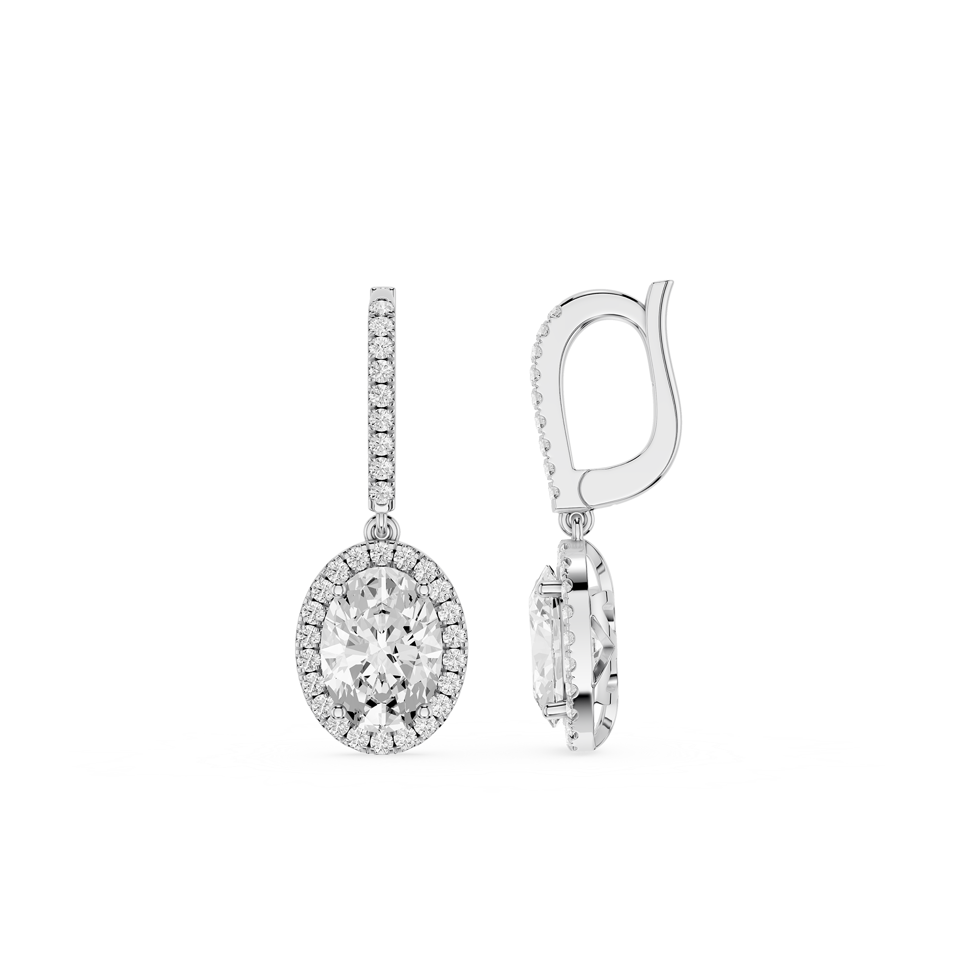 Oval Halo Diamond Drop Earrings with Lab Grown Diamonds