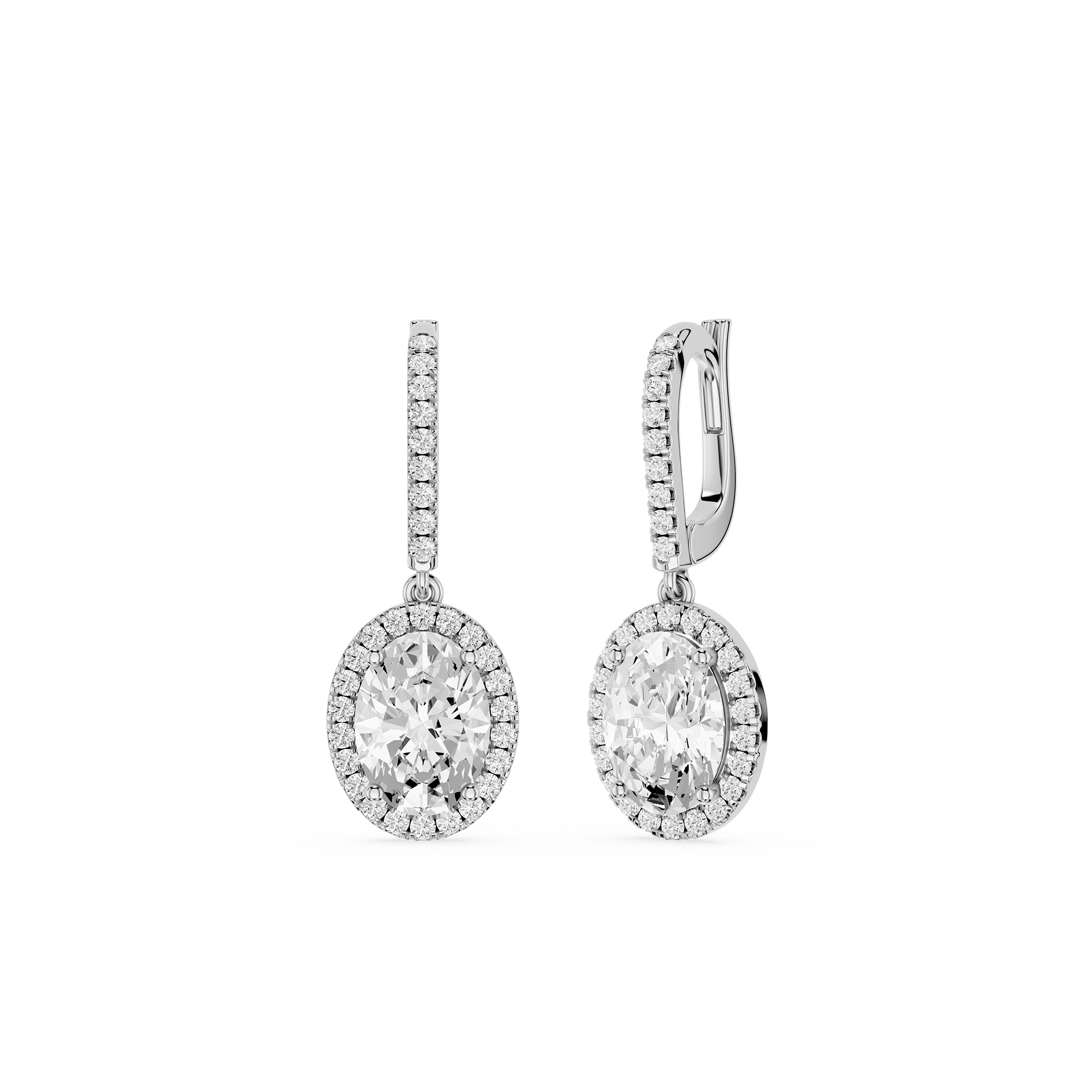 Oval Halo Diamond Drop Earrings with Lab Grown Diamonds