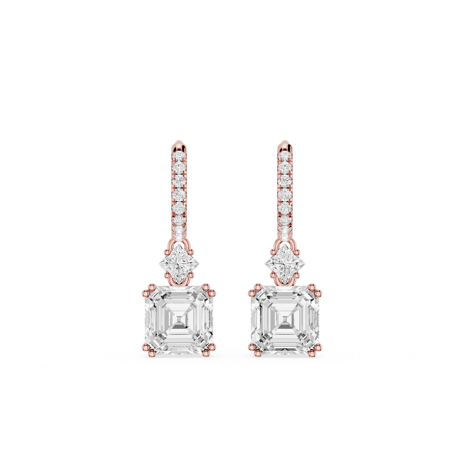 Emerald & Princess Diamond Drop Earrings with Lab Grown Diamonds