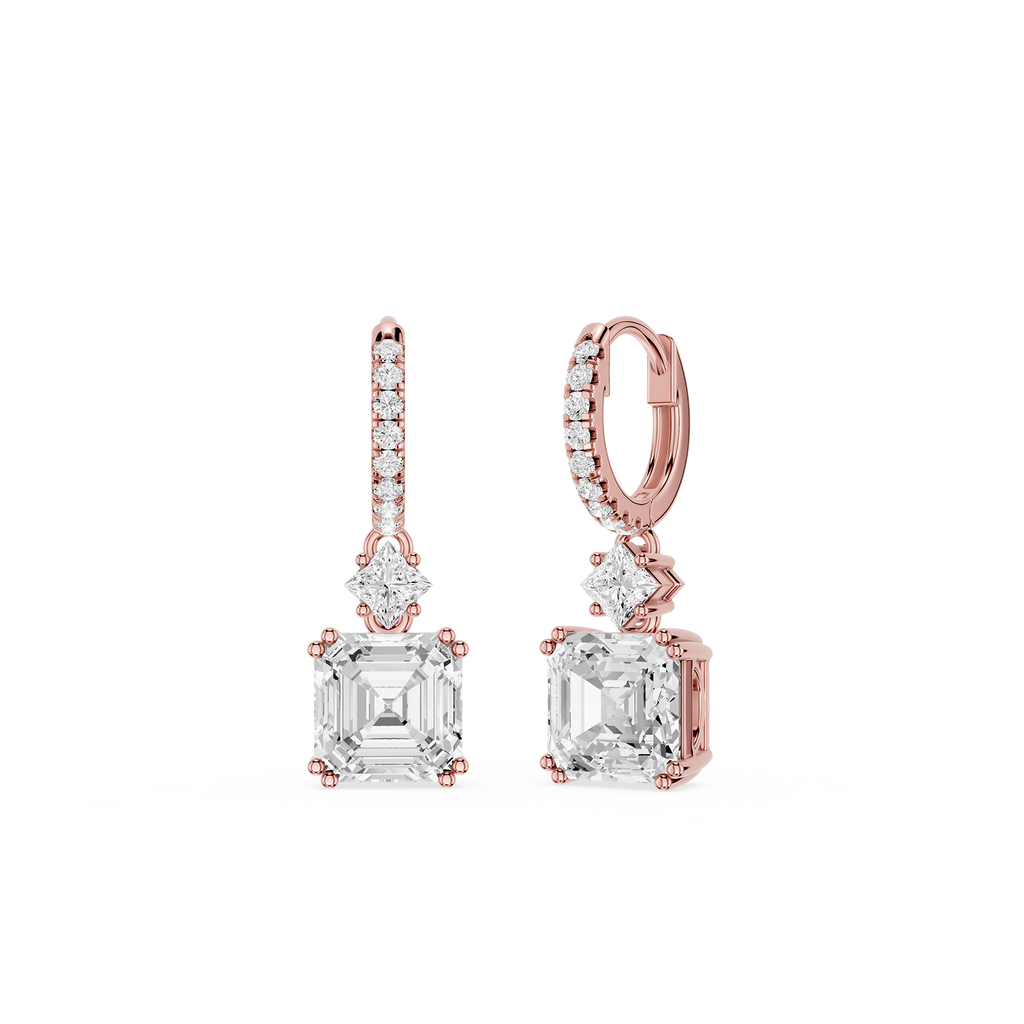 Emerald & Princess Diamond Drop Earrings with Lab Grown Diamonds