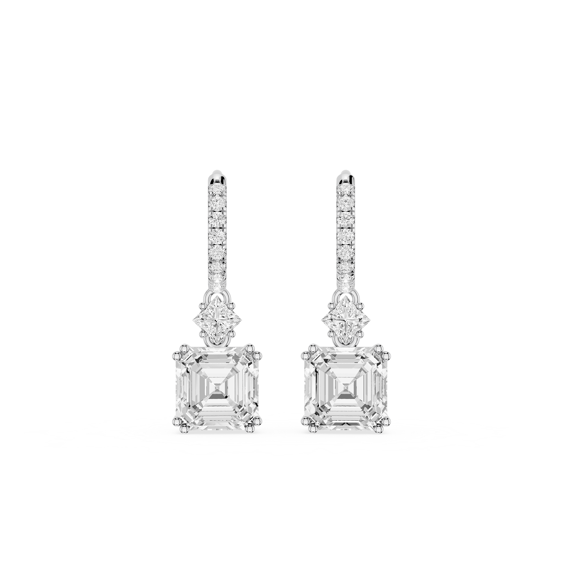 Emerald & Princess Diamond Drop Earrings with Lab Grown Diamonds