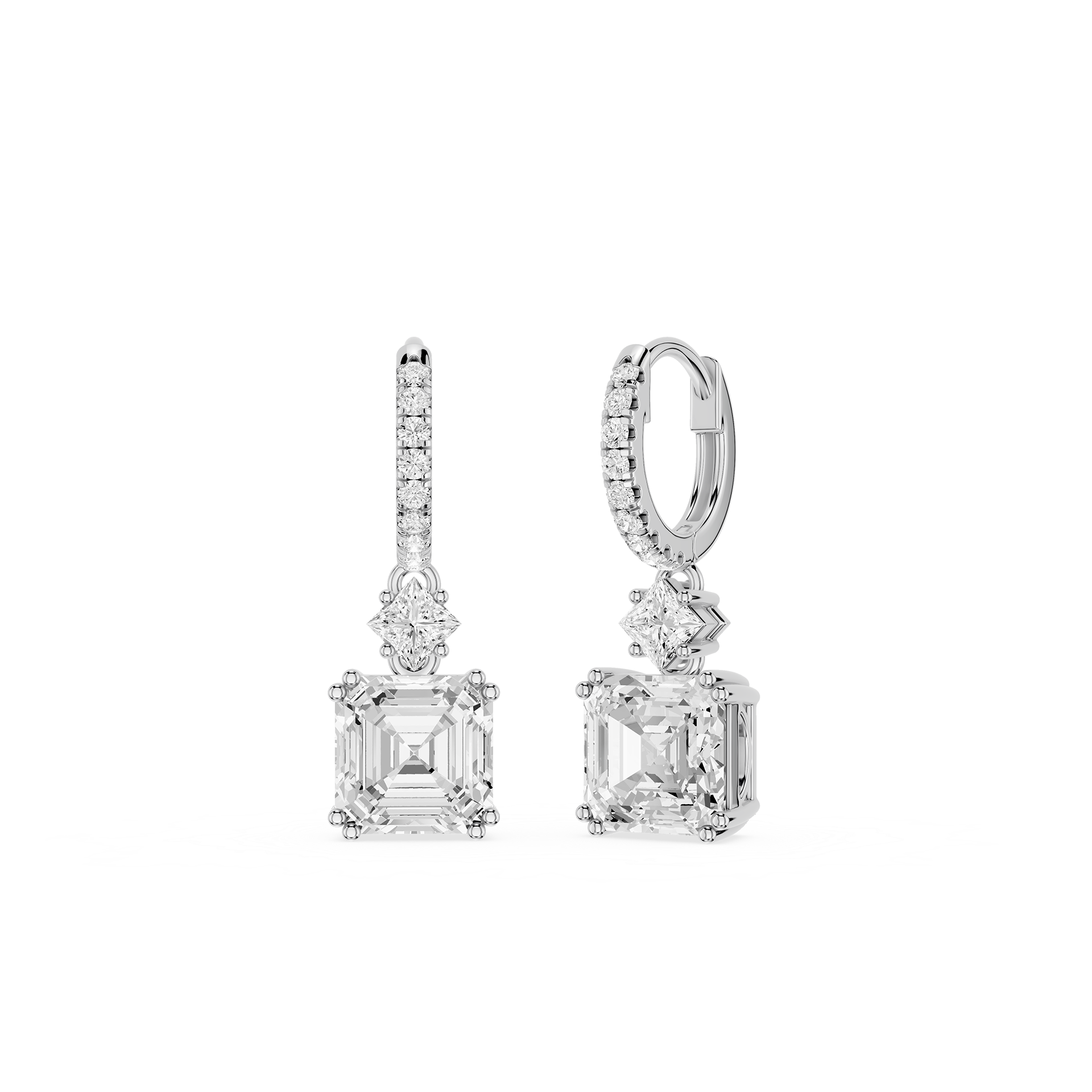 Emerald & Princess Diamond Drop Earrings with Lab Grown Diamonds