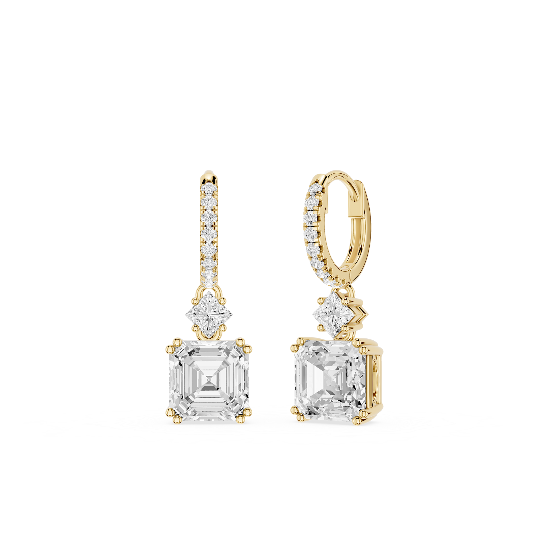 Emerald & Princess Diamond Drop Earrings with Lab Grown Diamonds