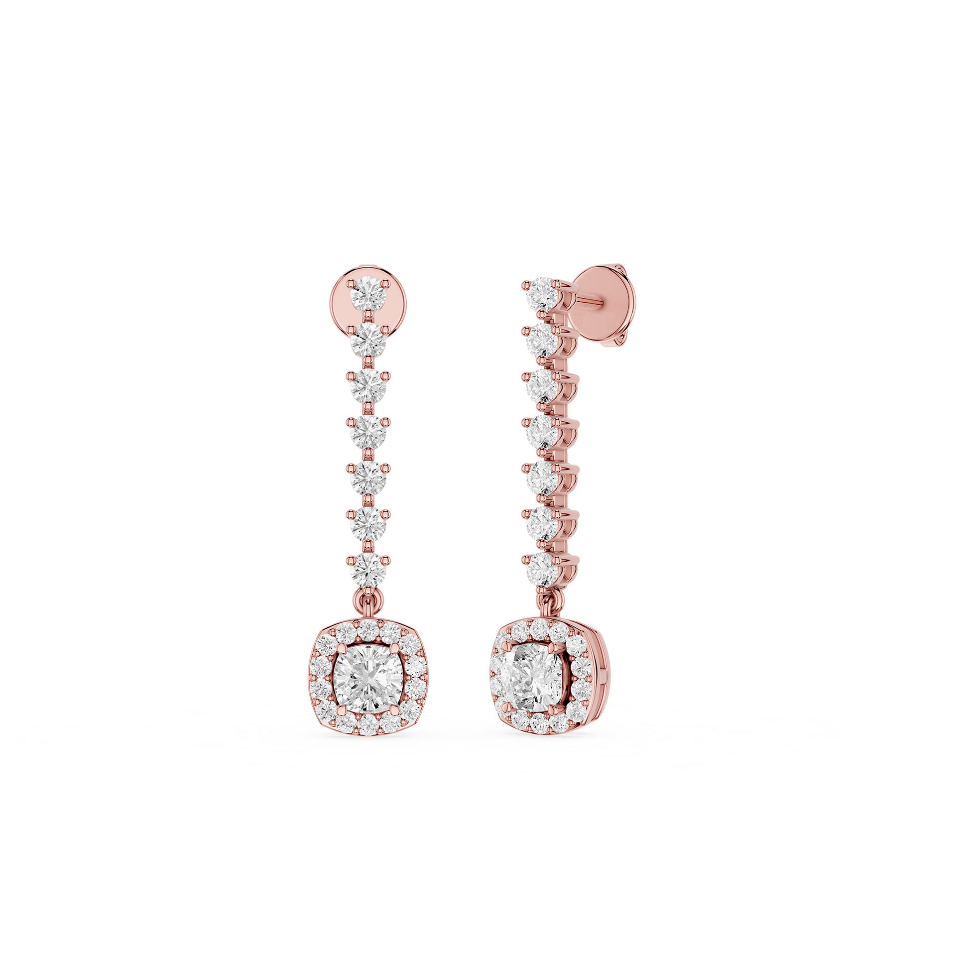 Cushion Halo Lab Grown Diamond Linear Drop Earrings