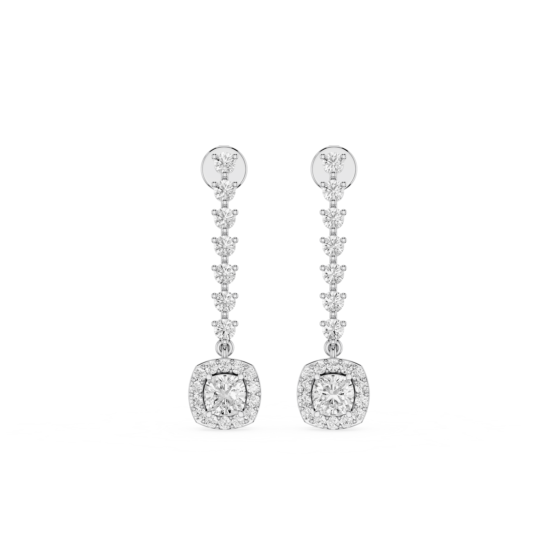 Cushion Halo Lab Grown Diamond Linear Drop Earrings