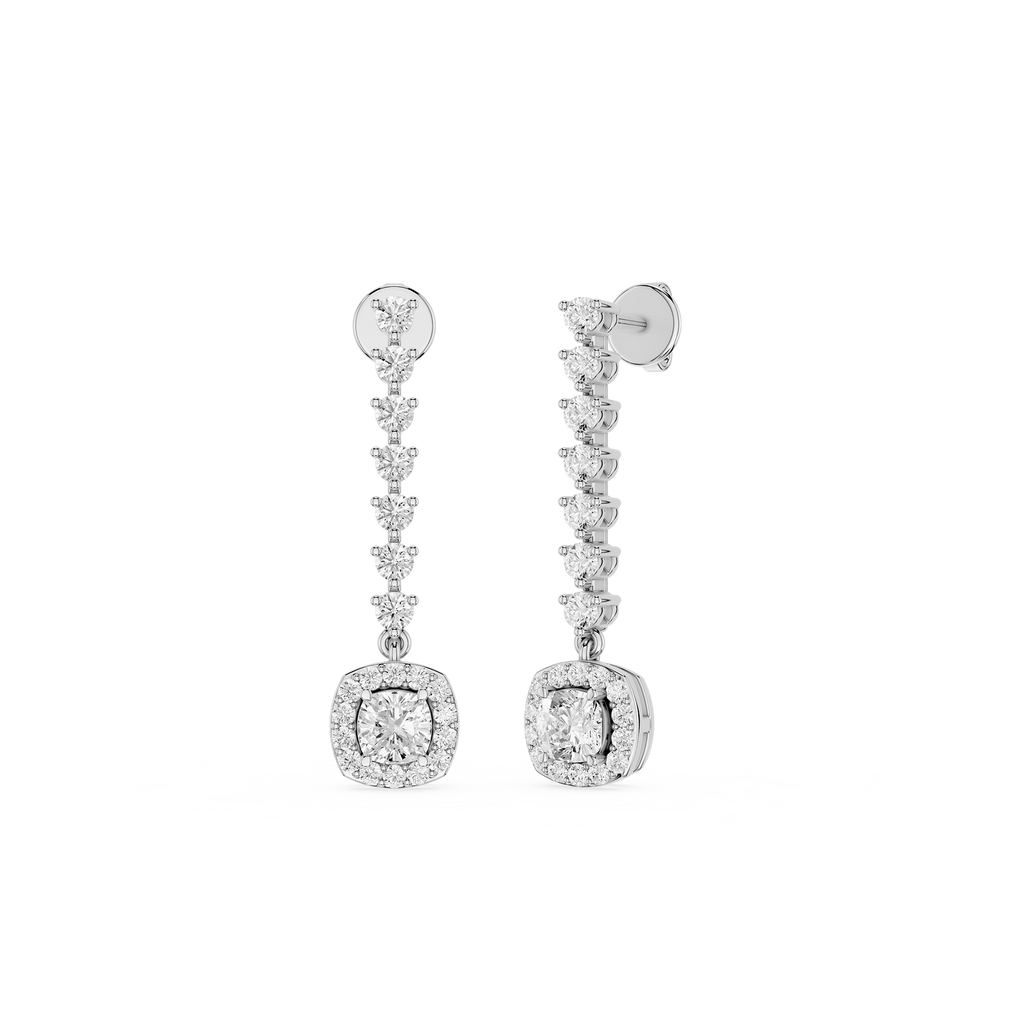 Cushion Halo Lab Grown Diamond Linear Drop Earrings