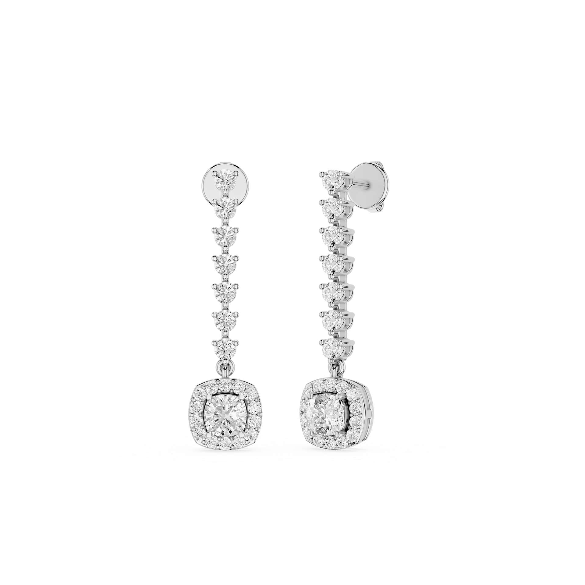 Cushion Halo Lab Grown Diamond Linear Drop Earrings