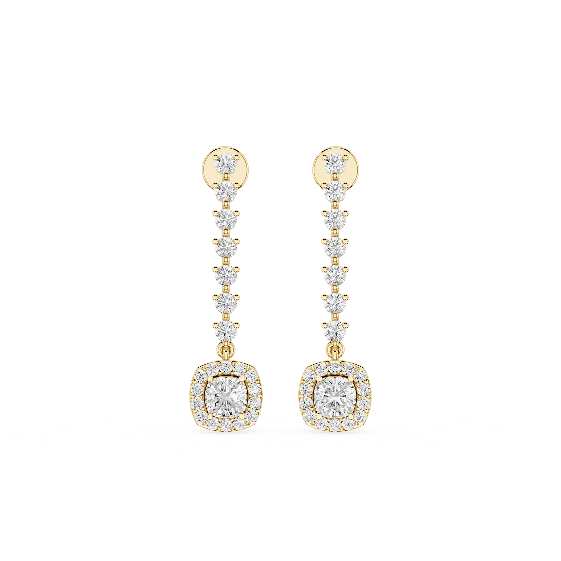Cushion Halo Lab Grown Diamond Linear Drop Earrings