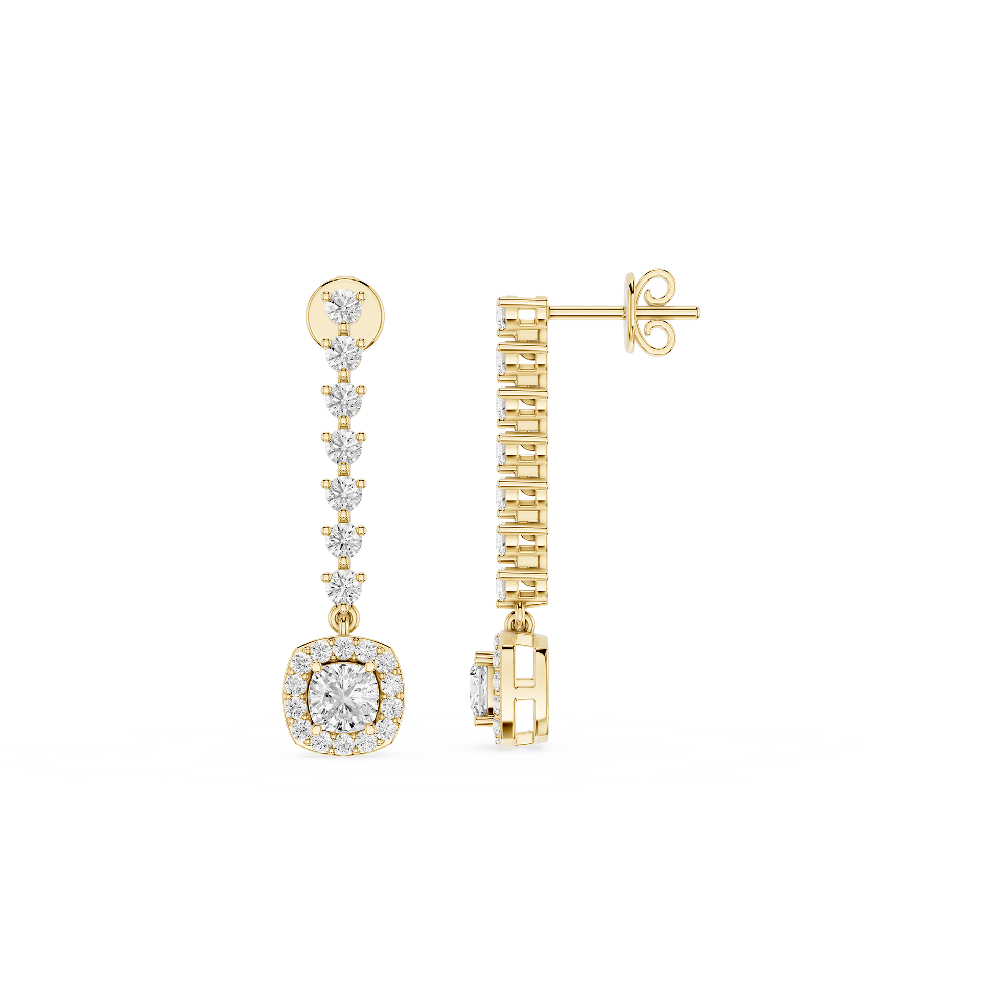 Cushion Halo Lab Grown Diamond Linear Drop Earrings