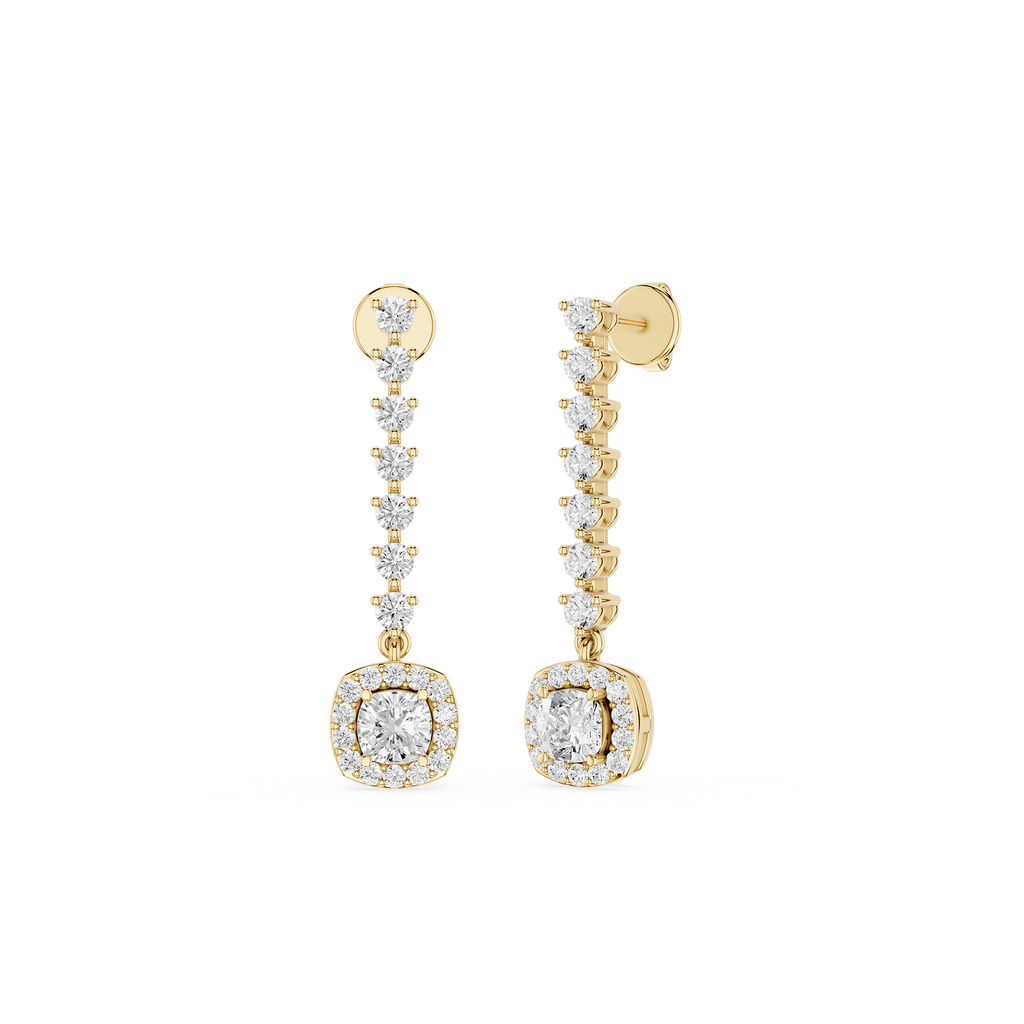 Cushion Halo Lab Grown Diamond Linear Drop Earrings