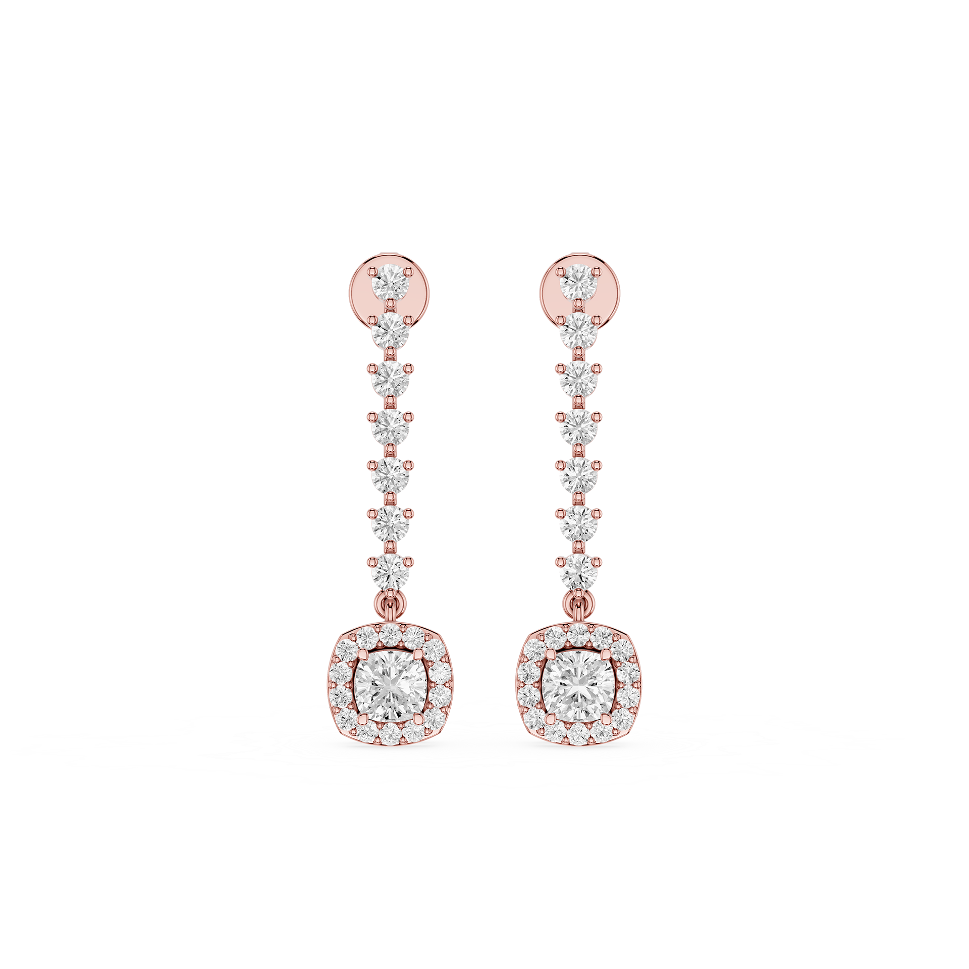 Cushion Halo Lab Grown Diamond Linear Drop Earrings